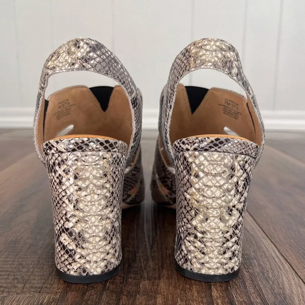 Corso Como Leather Slingback Heeled Sandal Snakeskin Size 7 Gray Multicolor
